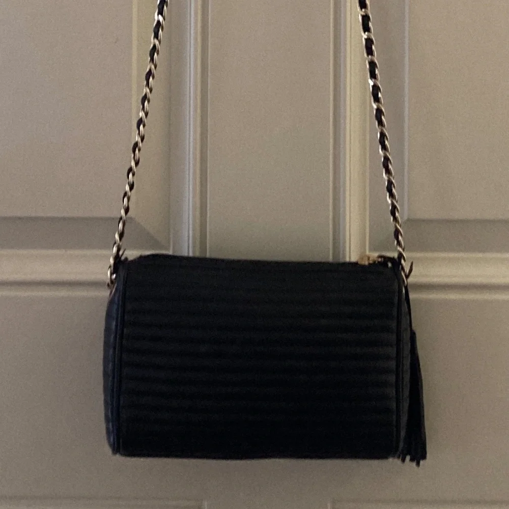Nordstrom Genuine Leather Black Crossbody Bag/Gold Tone Woven Chain/NWT!